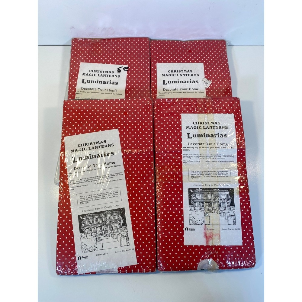 Empire Christmas Magic Lanterns Luminarias Red Green Polka Dot Vintage 4 Pack